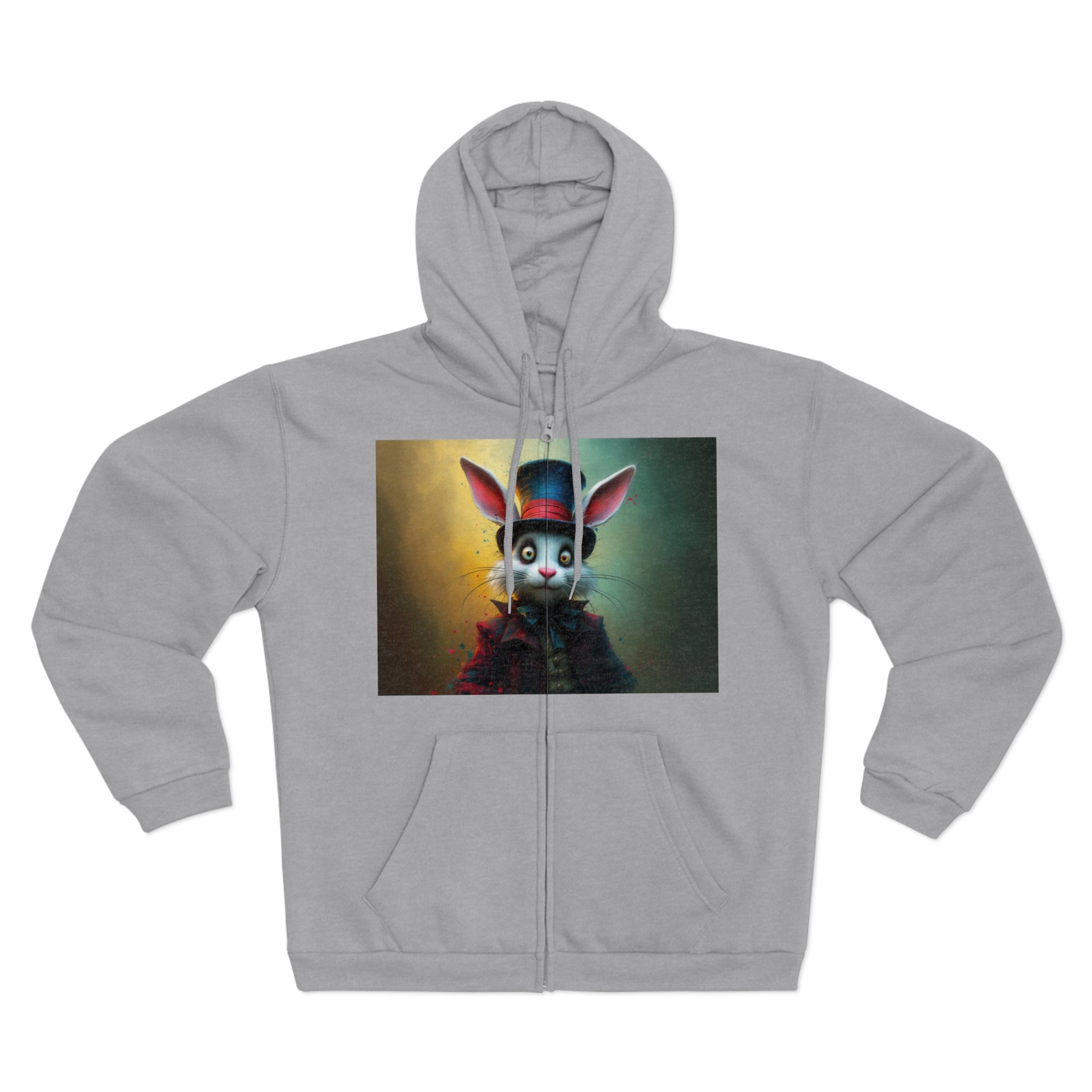 Chic Unisex Hooded Zip Sweatshirt with Silly Rabbit Artwork & Logo (No Background)