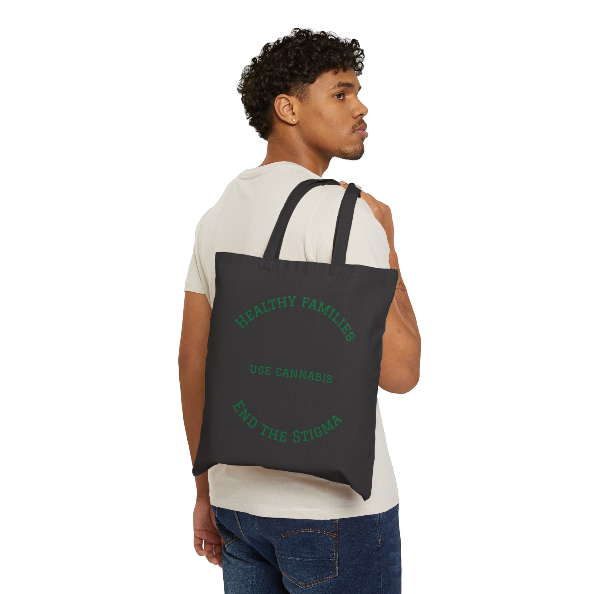 Cotton Canvas Tote Bag - Native American Family Cannabis Art