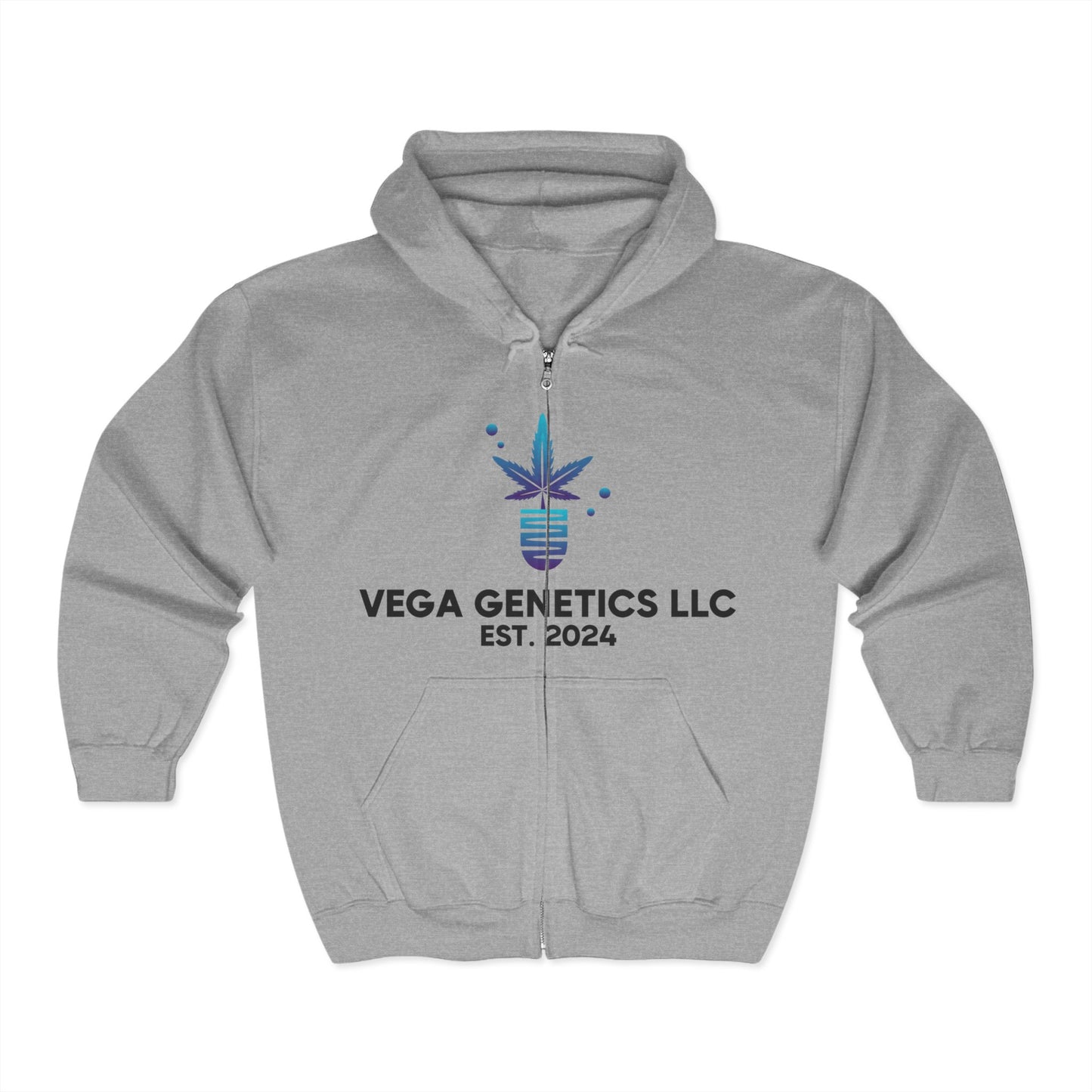 Vega Genetics Cannabis Full Zip Hoodie – Trendy Unisex Sweatshirt for Comfort & Style