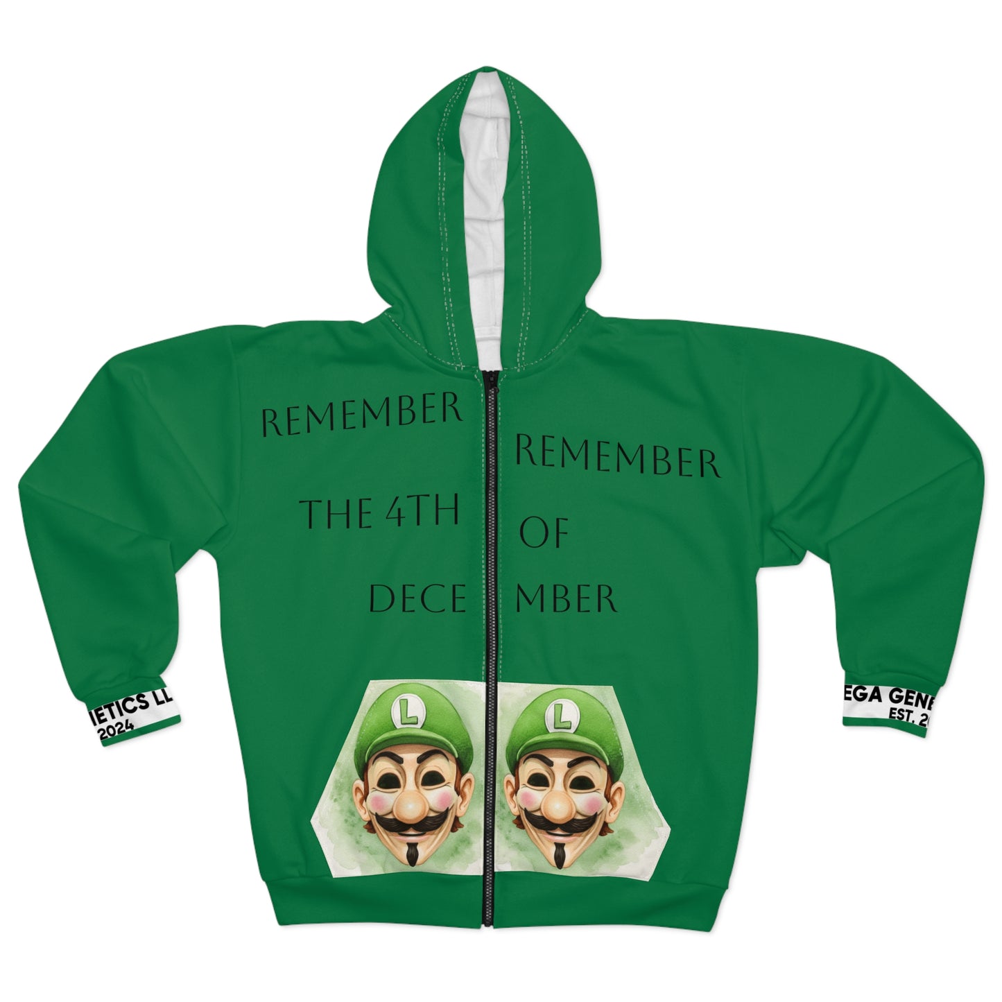 Remember the 4th of December L for Vendetta Unisex Zip Hoodie, Funny Holiday Gift, Festive Wear, Cozy Hoodie, Halloween-Inspired Design, Unique Apparel
