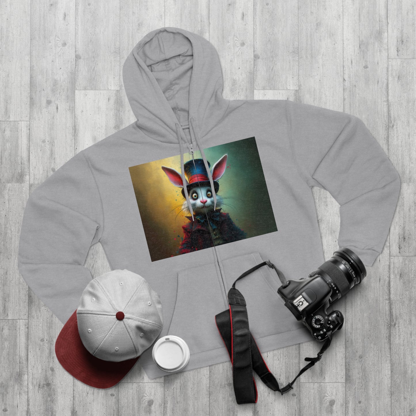 Chic Unisex Hooded Zip Sweatshirt with Silly Rabbit Artwork & Logo (No Background)