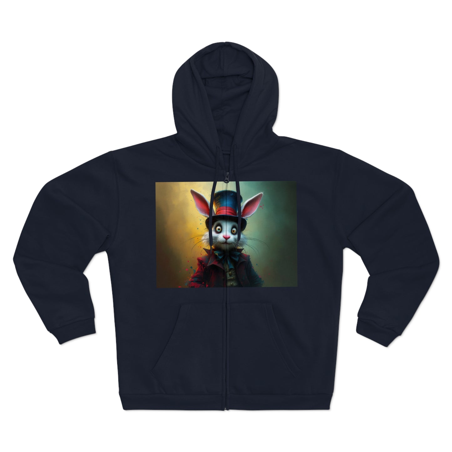 Chic Unisex Hooded Zip Sweatshirt with Silly Rabbit Artwork & Logo (No Background)