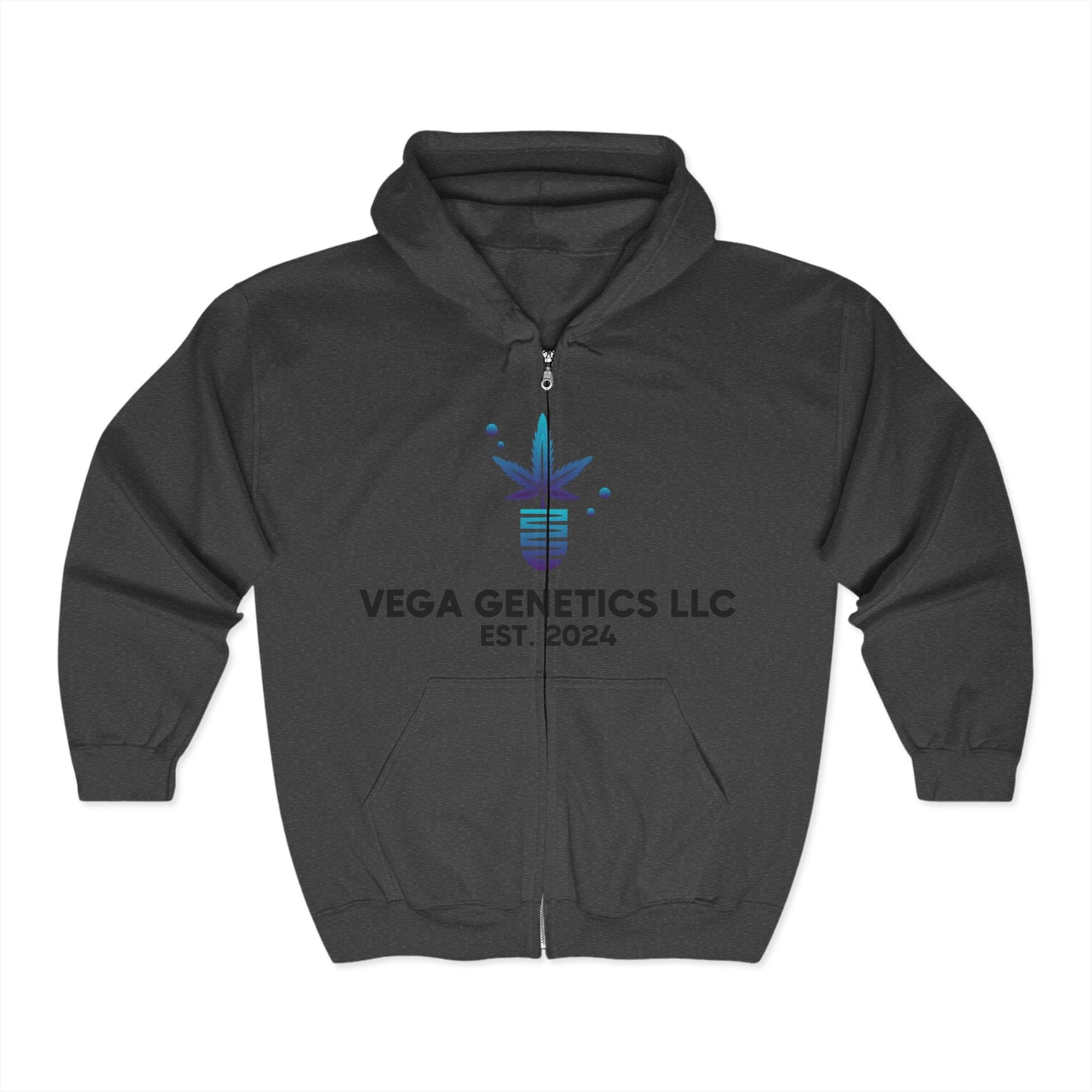 Vega Genetics Cannabis Full Zip Hoodie – Trendy Unisex Sweatshirt for Comfort & Style