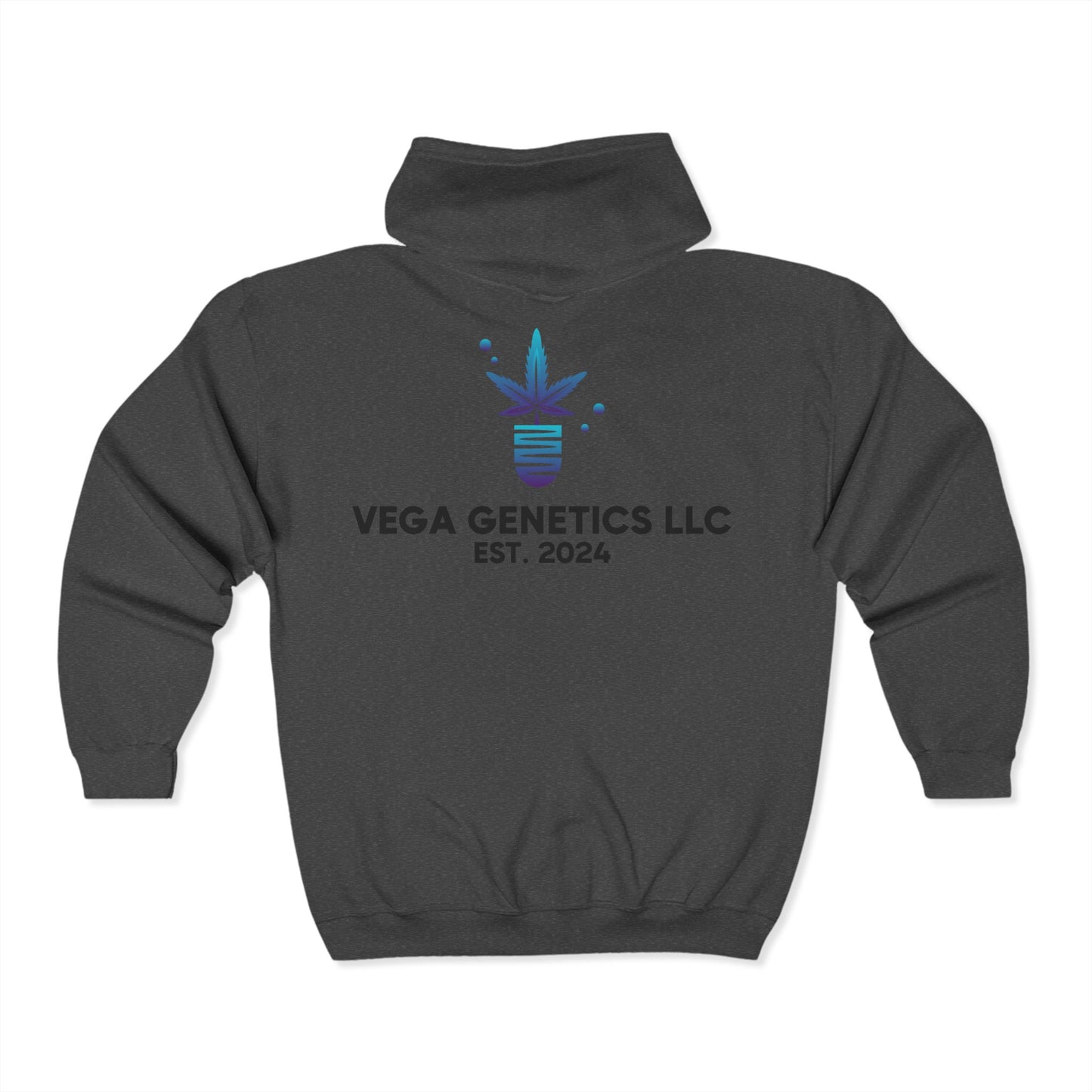 Vega Genetics Cannabis Full Zip Hoodie – Trendy Unisex Sweatshirt for Comfort & Style