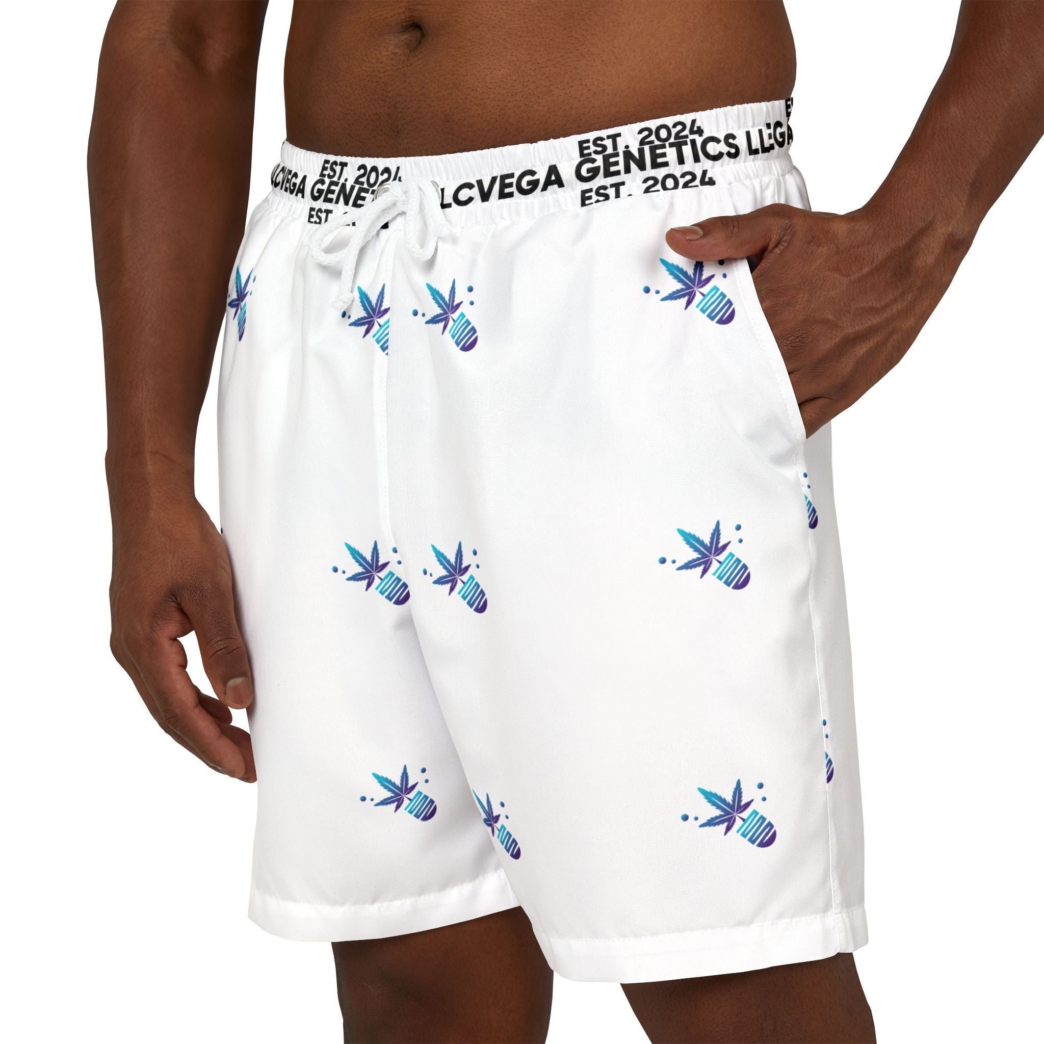 Vega Print Unisex Swim Shorts (White) - Perfect for Summer Beach Days