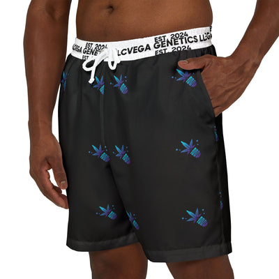 Vega Print Unisex Swim Shorts (Black) - Perfect for Summer Beach Days