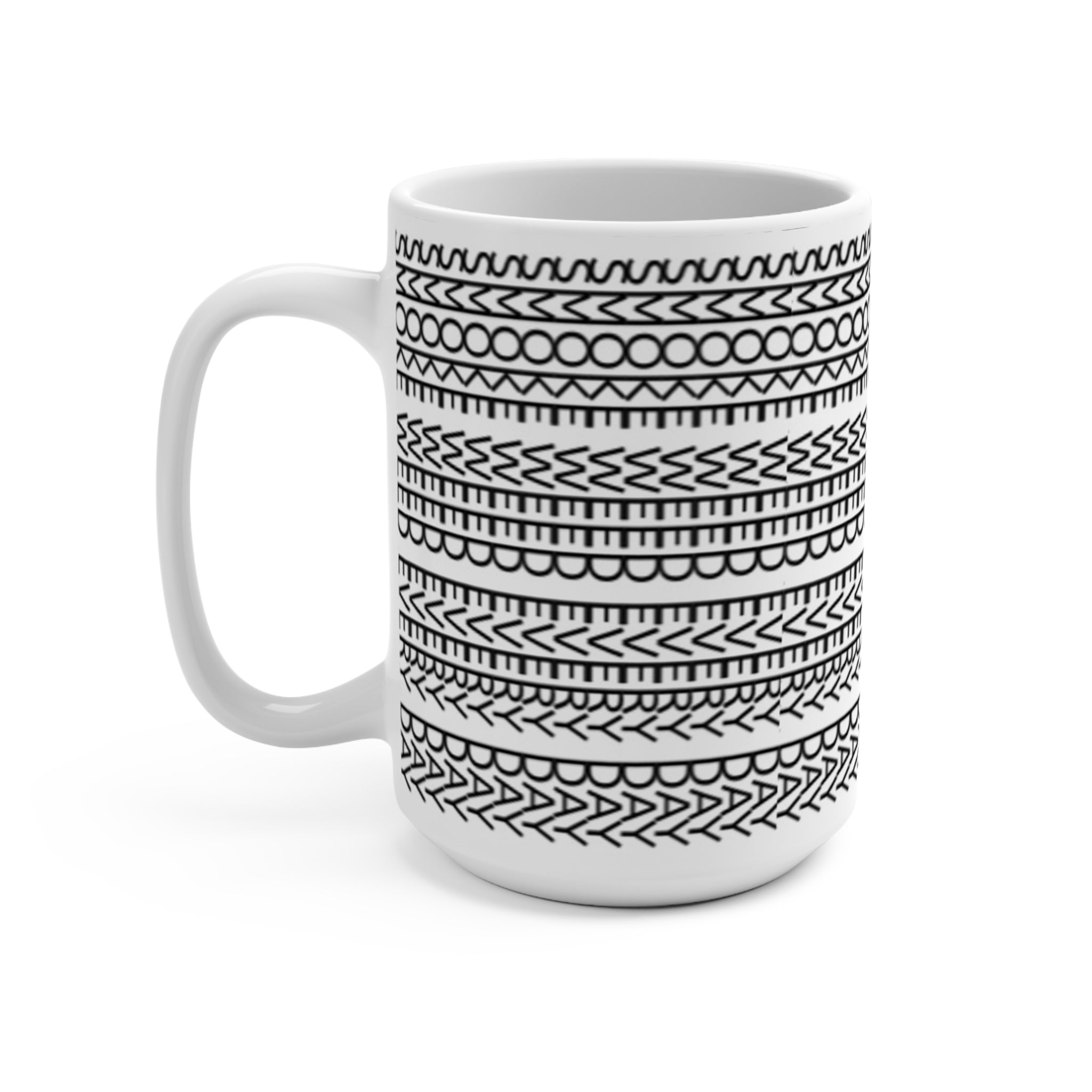 Fire Tracks SWED Patterned Mug, 15oz Ceramic Coffee Cup, Black and White Design, Tribal Style Drinkware, Perfect Gift for Holidays, Tea Lover's [...]