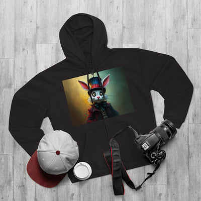 Chic Unisex Hooded Zip Sweatshirt with Silly Rabbit Artwork & Logo (No Background)