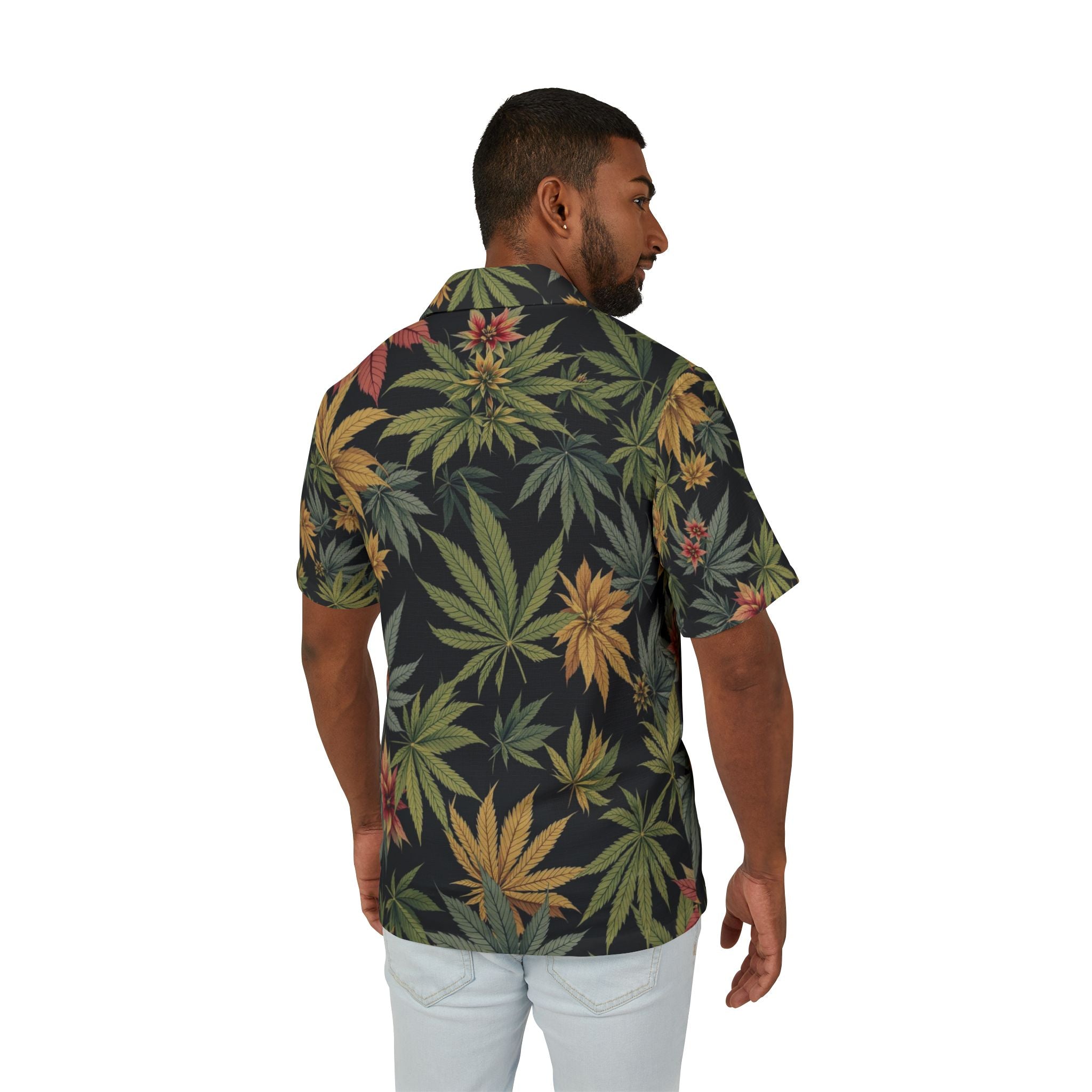 Tropical Men’s Cannabis Shirt – AOP, Trendy Summer Shirt, Vacation Essential, Gifts for Him, Beachwear, Casual Shirt, Nature Print