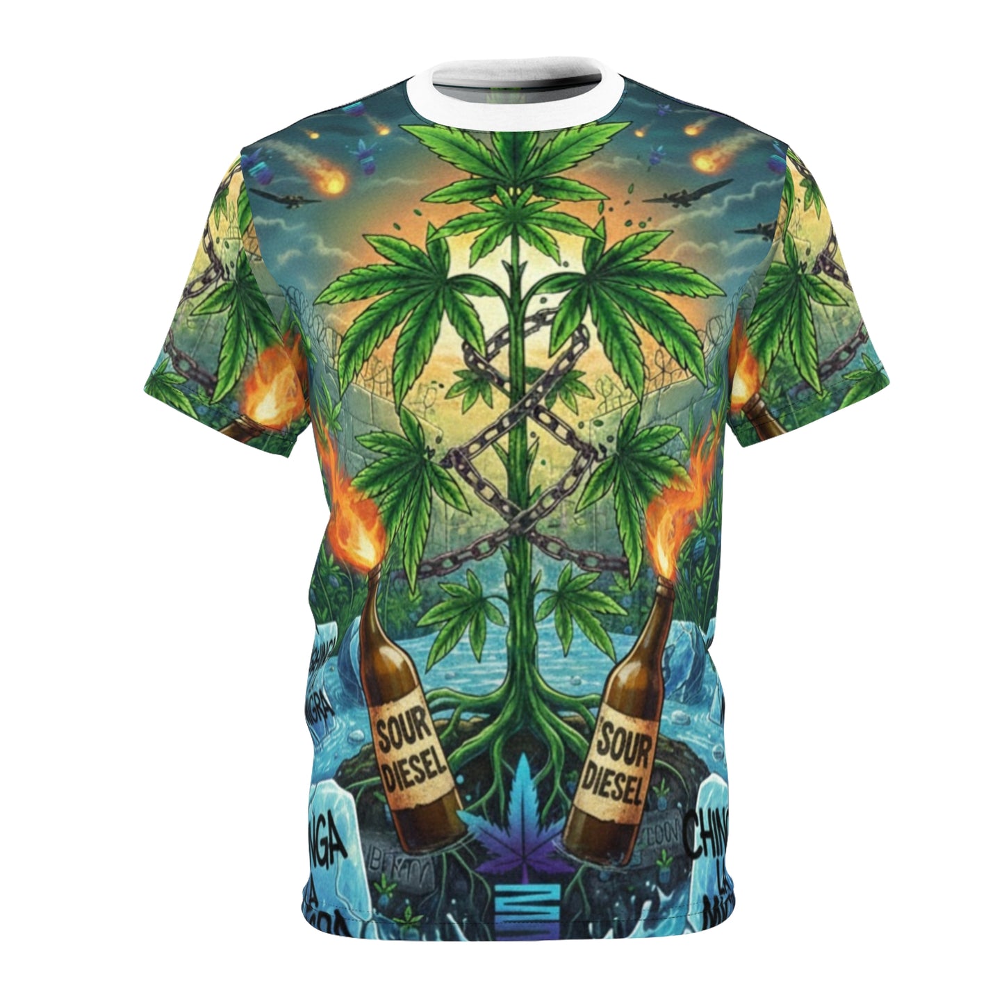 Chinga La Migra strain all-over print tee