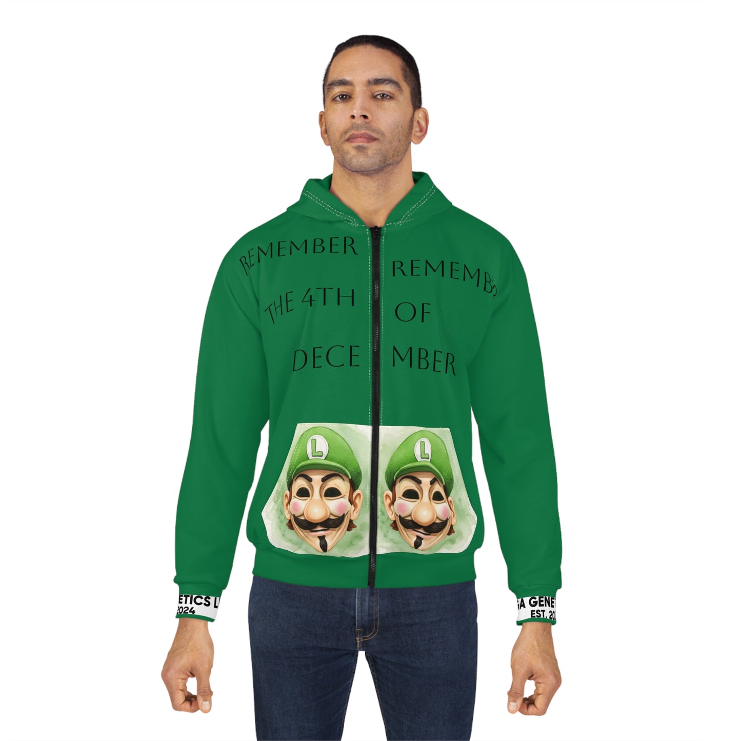 Remember the 4th of December L for Vendetta Unisex Zip Hoodie, Funny Holiday Gift, Festive Wear, Cozy Hoodie, Halloween-Inspired Design, Unique Apparel