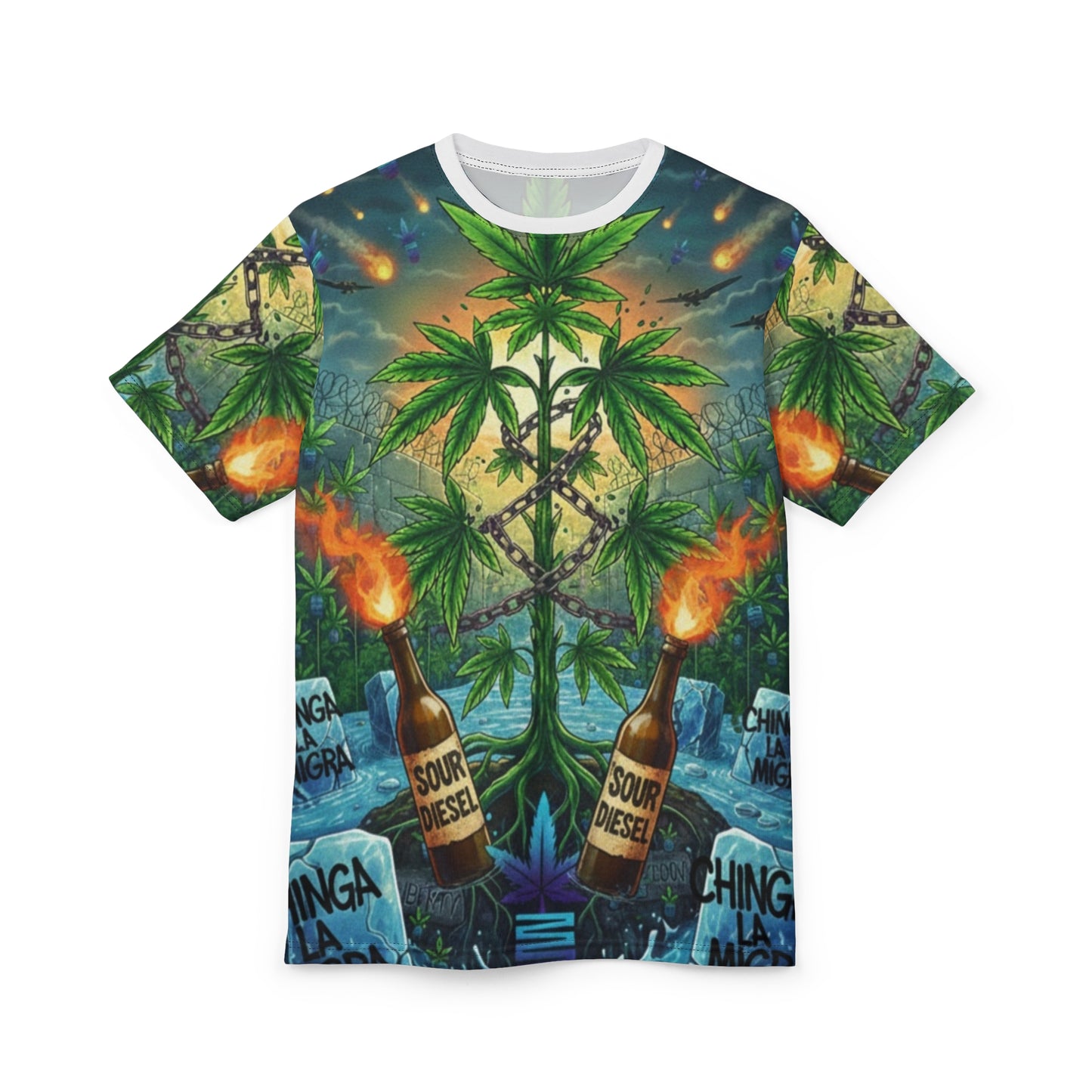 Chinga La Migra strain all-over print tee