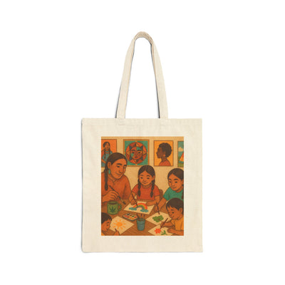Cotton Canvas Tote Bag - Native American Family Cannabis Art