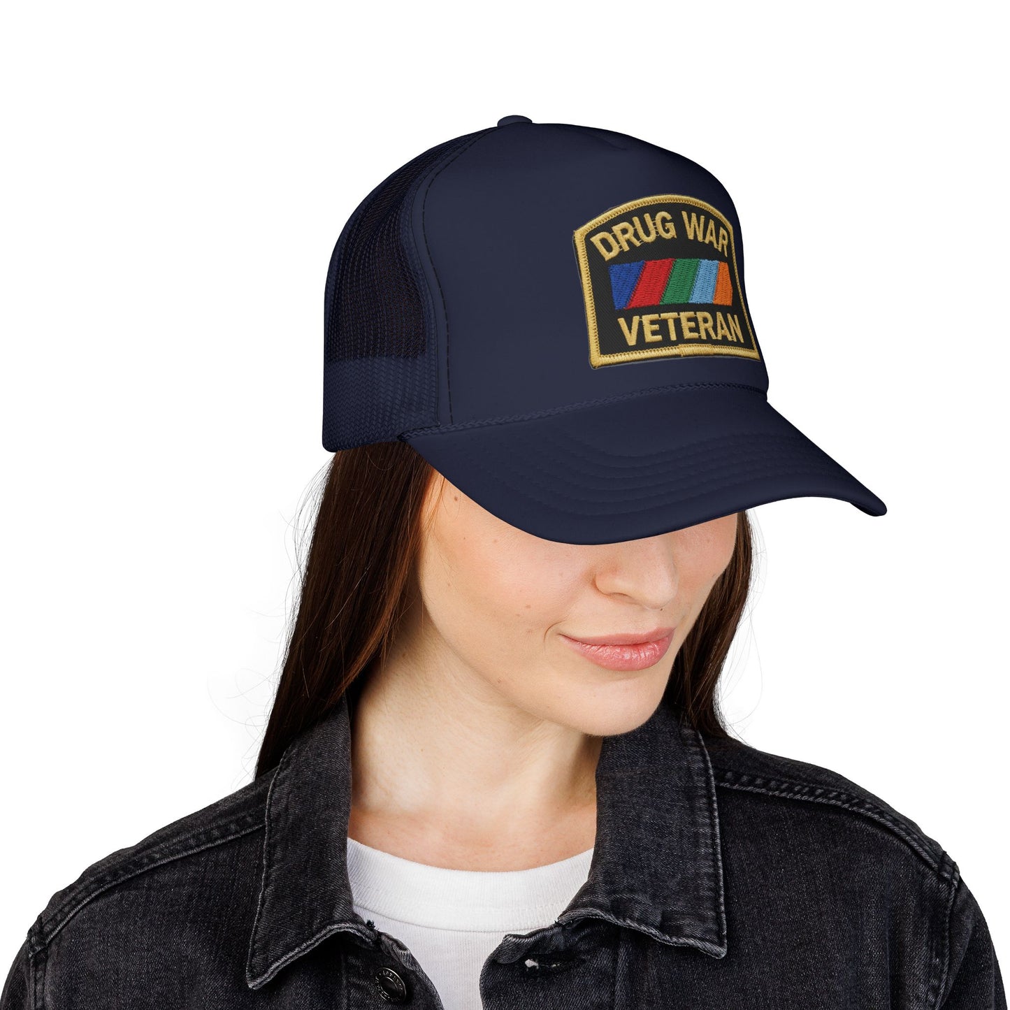 Drug War Veteran Trucker Cap — "We are the few, the stoned, the survivors of the US War on Drugs"