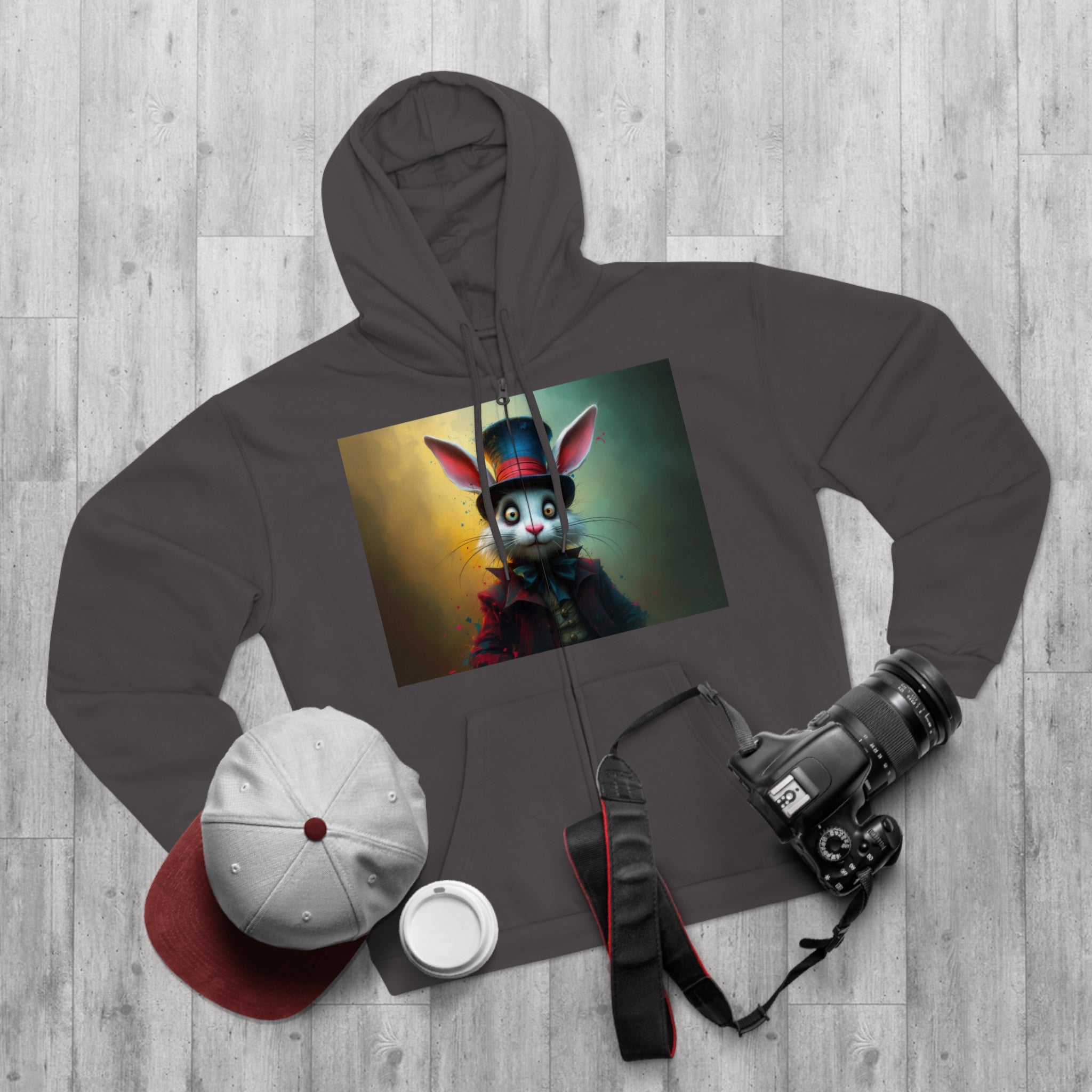 Chic Unisex Hooded Zip Sweatshirt with Silly Rabbit Artwork & Logo