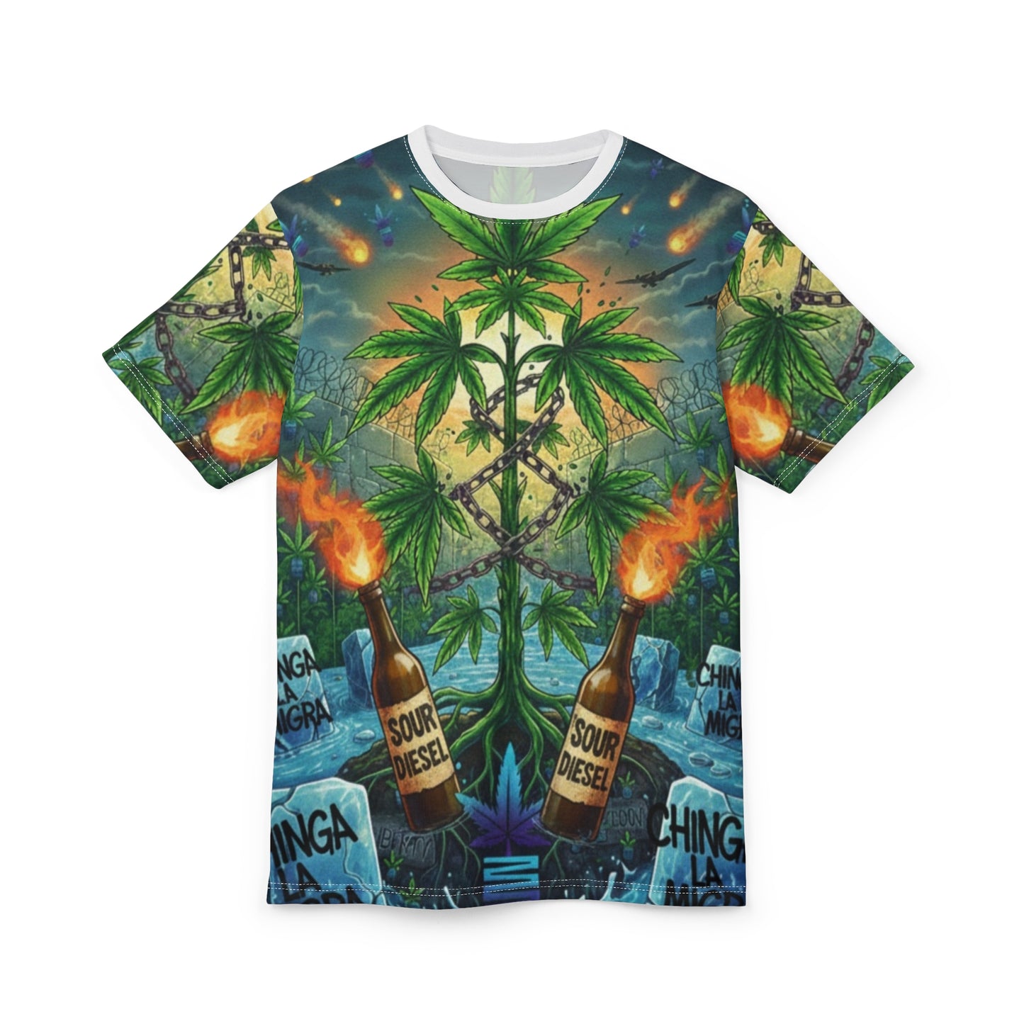 Chinga La Migra strain all-over print tee