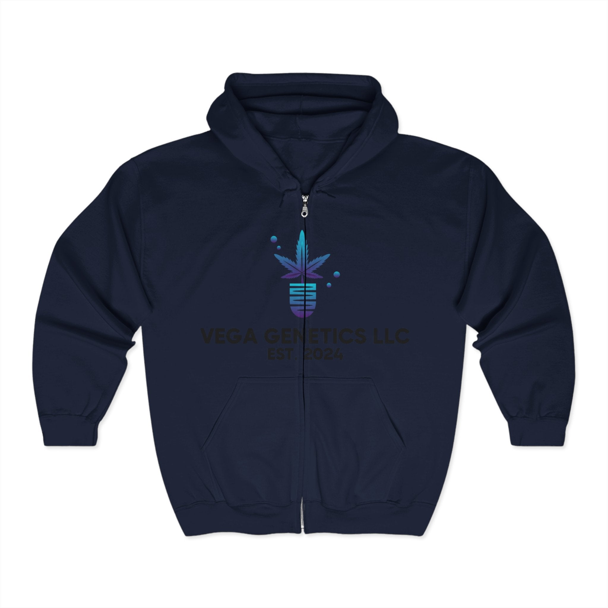 Vega Genetics Cannabis Full Zip Hoodie – Trendy Unisex Sweatshirt for Comfort & Style