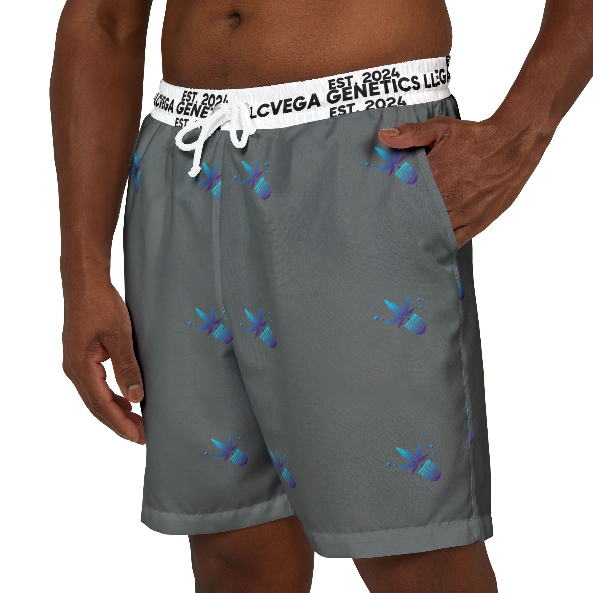 Vega Print Unisex Swim Shorts (Dark Grey) - Perfect for Summer Beach Days