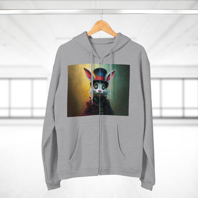 Chic Unisex Hooded Zip Sweatshirt with Silly Rabbit Artwork & Logo (No Background)