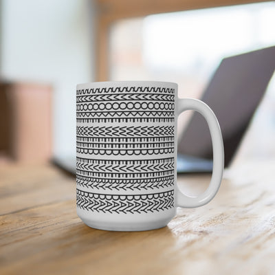 Fire Tracks SWED Patterned Mug, 15oz Ceramic Coffee Cup, Black and White Design, Tribal Style Drinkware, Perfect Gift for Holidays, Tea Lover's [...]