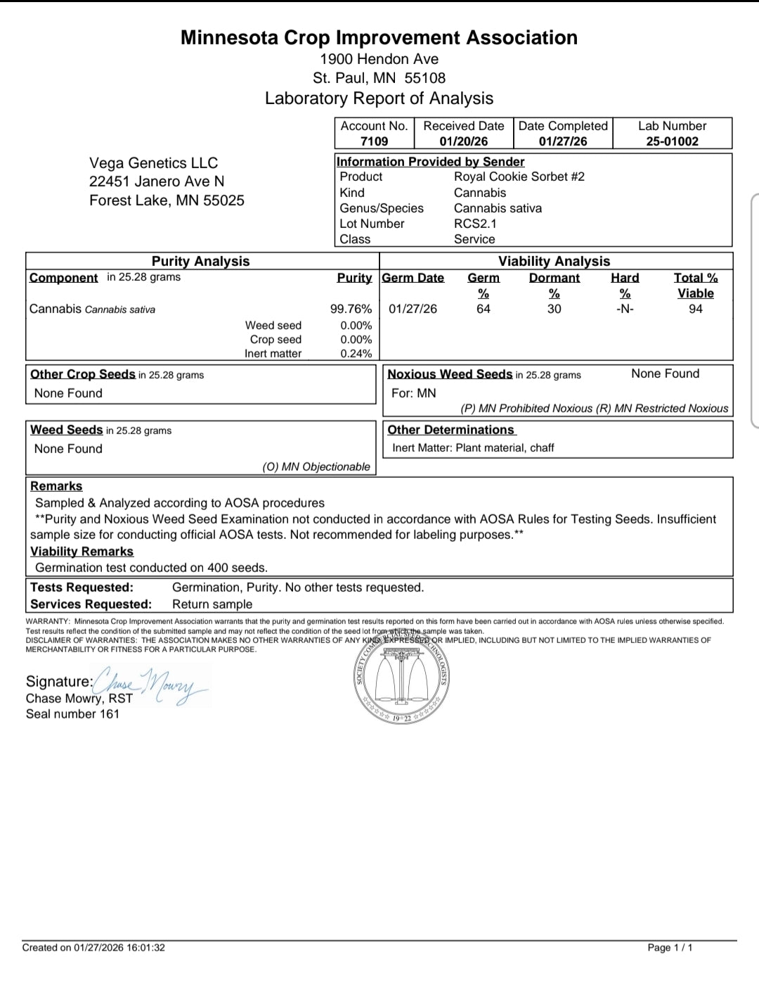 Royal Cookie Sorbet #2 S2 Feminized Photoperiod Seeds